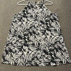 Women’s Sleeveless Mini Dress In Gray & White Tropical Pattern Size Medium